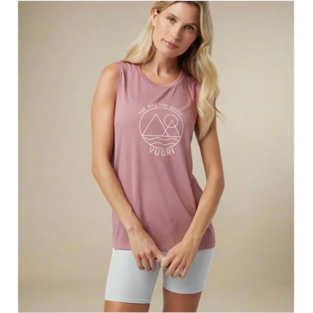 Vuori The Rise The Shine Tank Top, Mauve, Pink, Graphic, Athleisure, Sz S